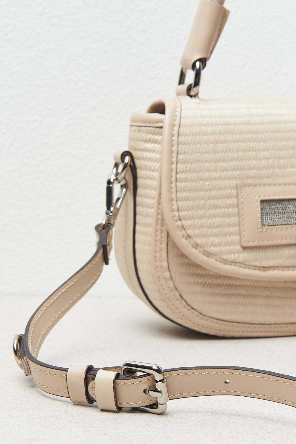 Peserico Borsa A Mano Torchon In Pelle E Tessuto Effetto Paglia