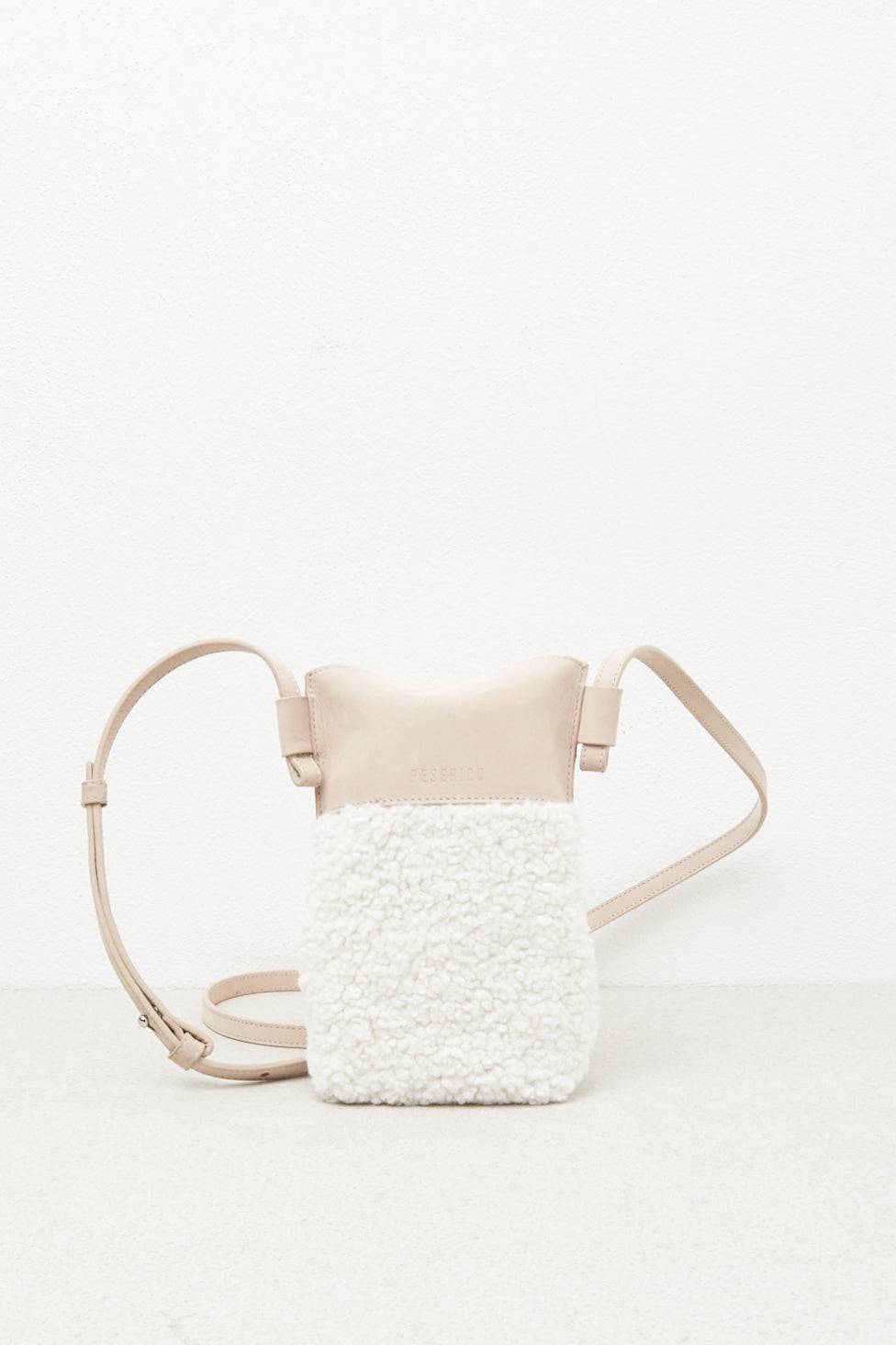 Peserico Borsa portacellulare in eco-pelliccia e vera pelle