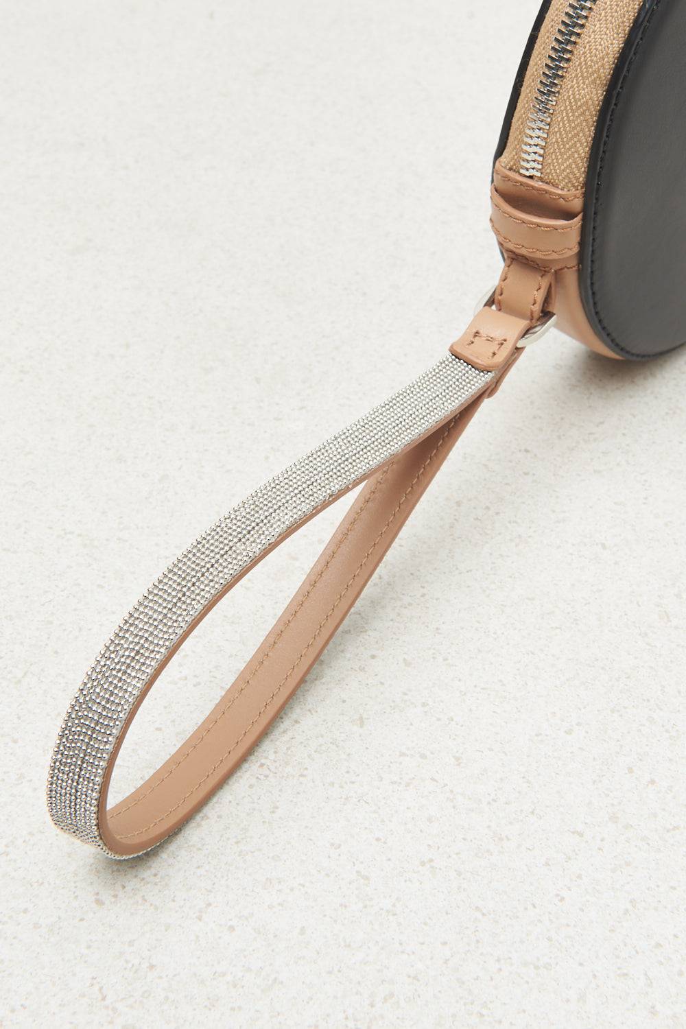 Peserico Borsa Rotonda In Vera Pelle Con Polsiera E Tracolla