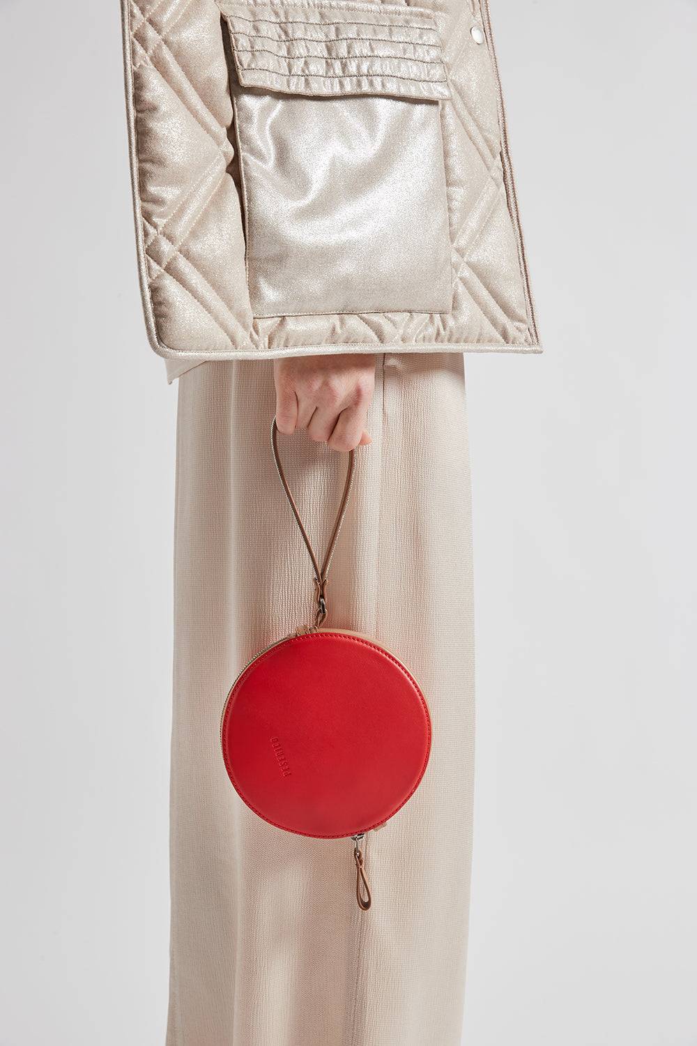 Peserico Borsa Rotonda In Vera Pelle Con Polsiera E Tracolla