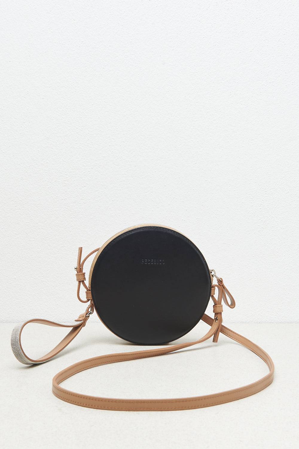 Peserico Borsa rotonda in vera pelle con polsiera e tracolla