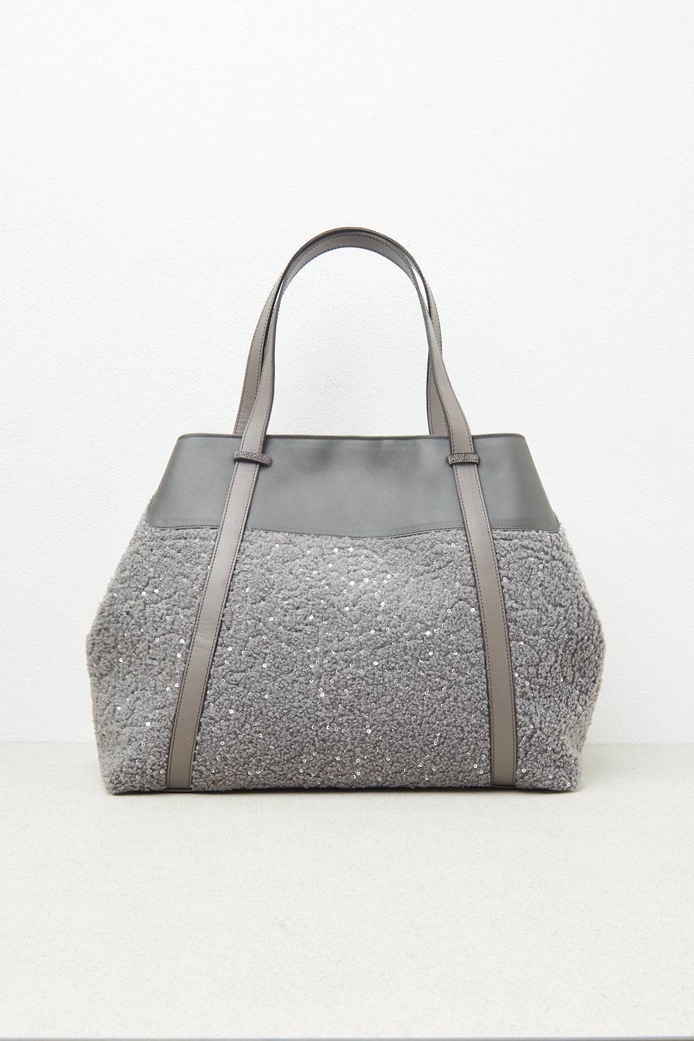 Peserico Borsa Shopping In Eco-pelliccia Con Paillettes E Punto Luce