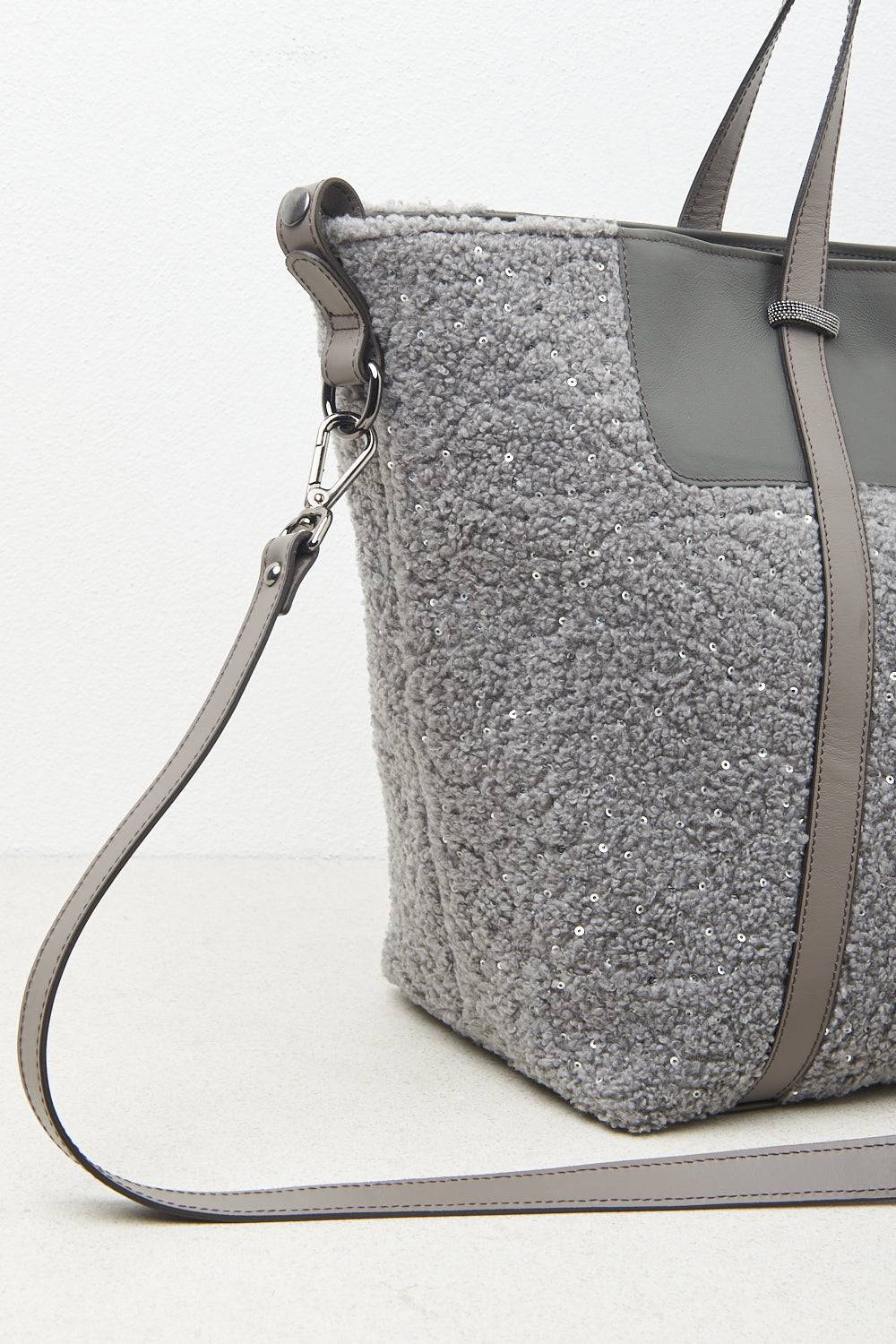 Peserico Borsa Shopping In Eco-pelliccia Con Paillettes E Punto Luce