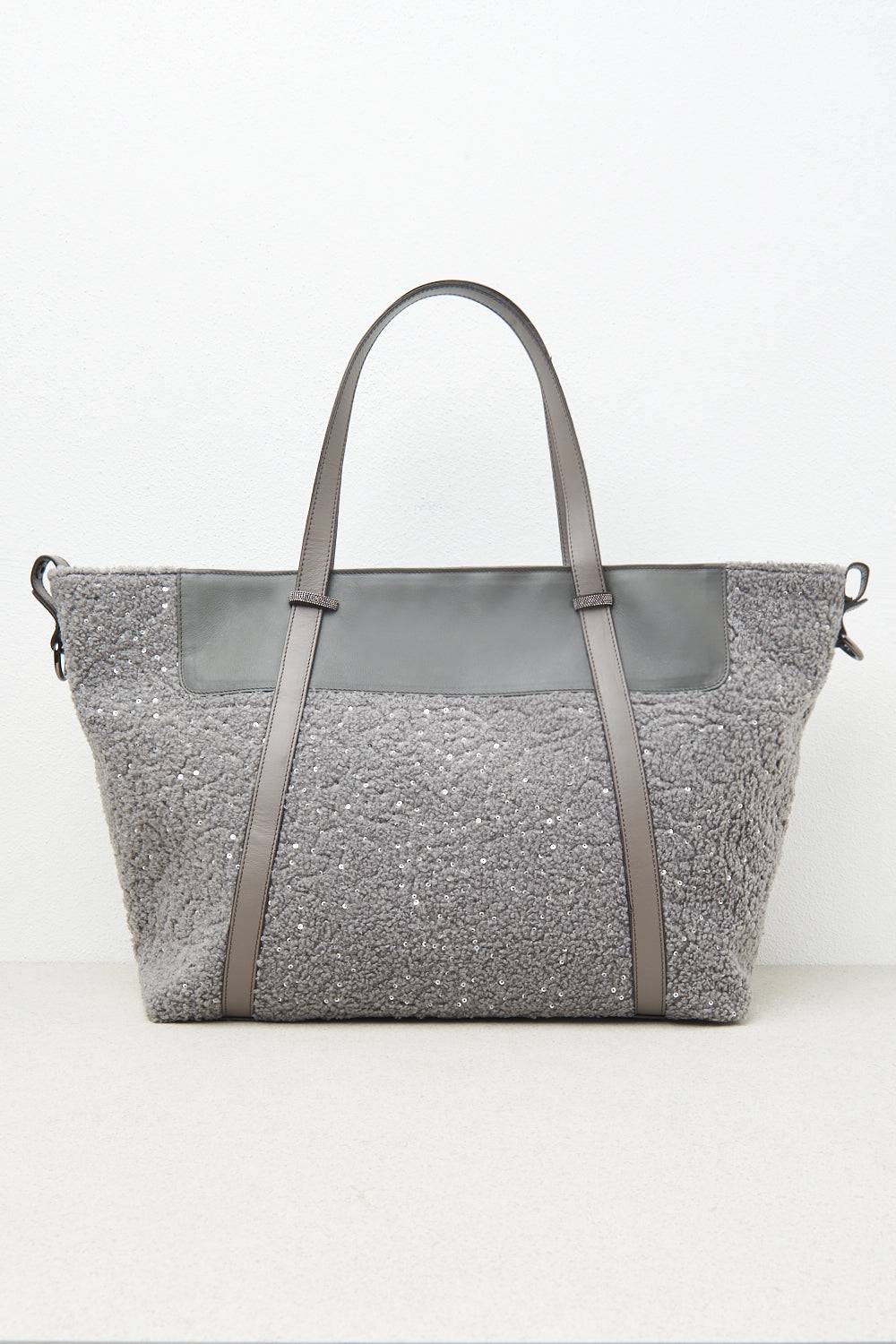 Peserico Borsa shopping in eco-pelliccia con paillettes e Punto Luce