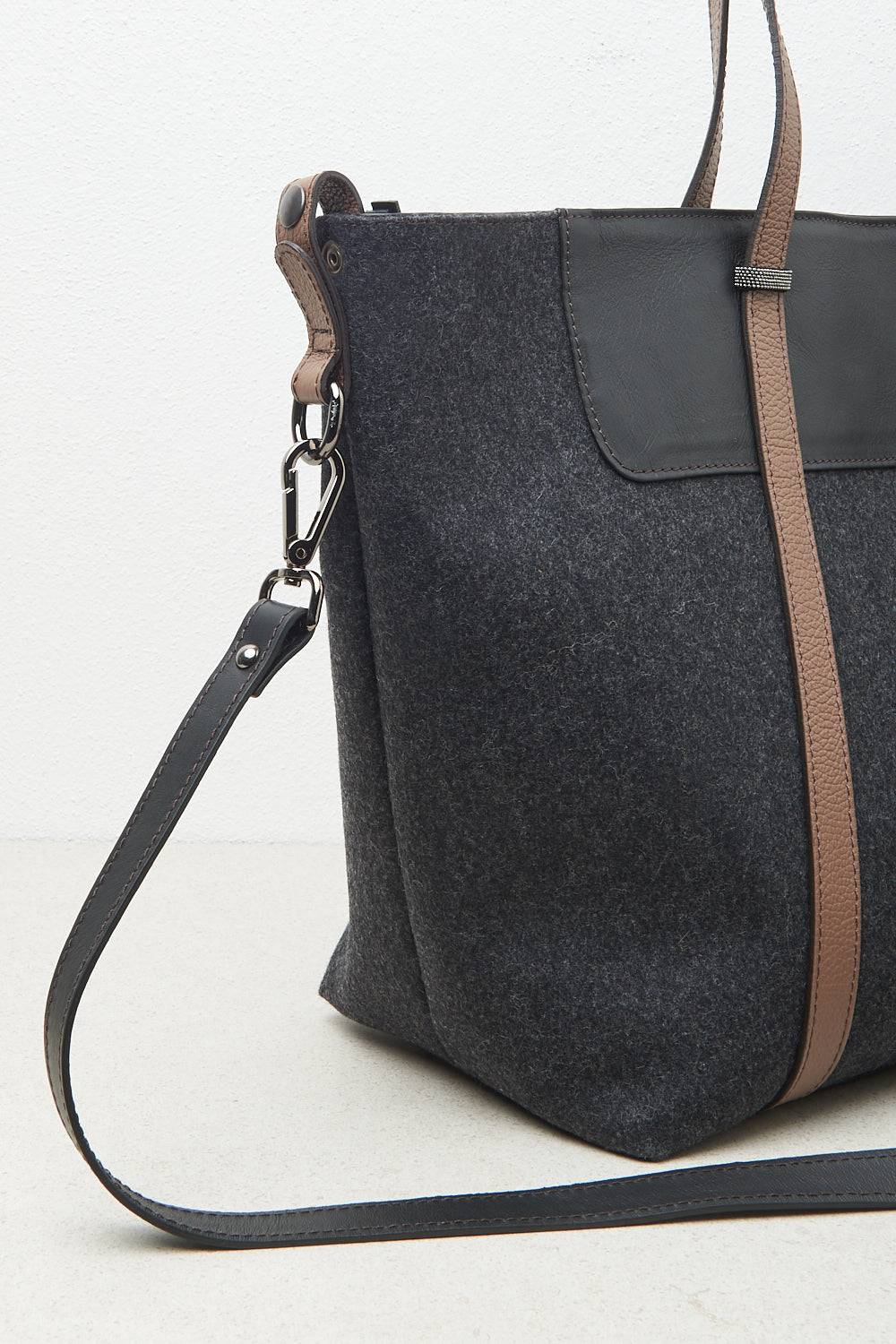 Peserico Borsa Shopping In Feltro, Vera Pelle E Punto Luce