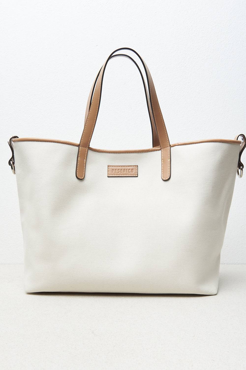 Peserico Borsa Shopping In Tessuto Canvas E Inserti In Pelle