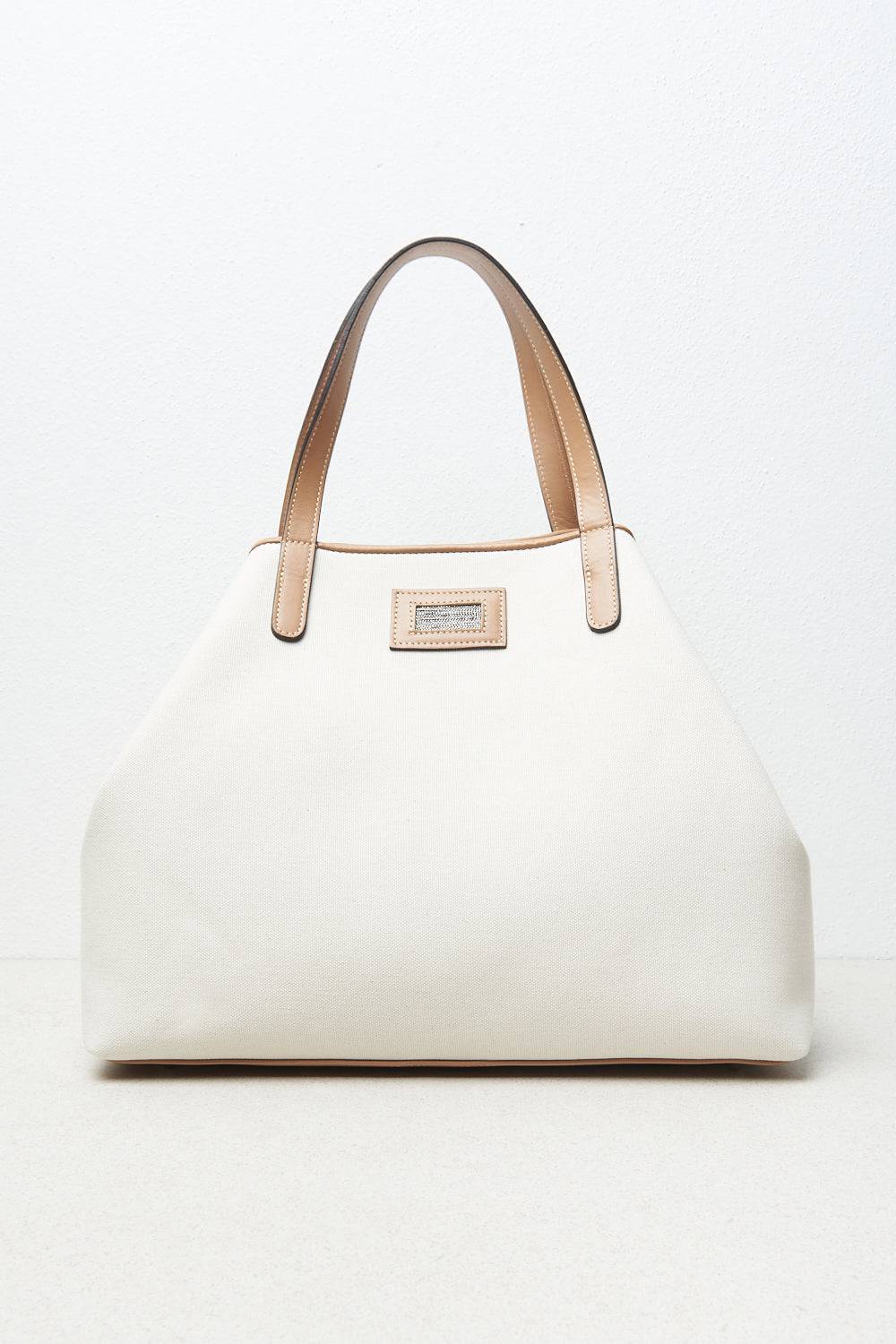 Peserico Borsa Shopping In Tessuto Canvas E Inserti In Pelle