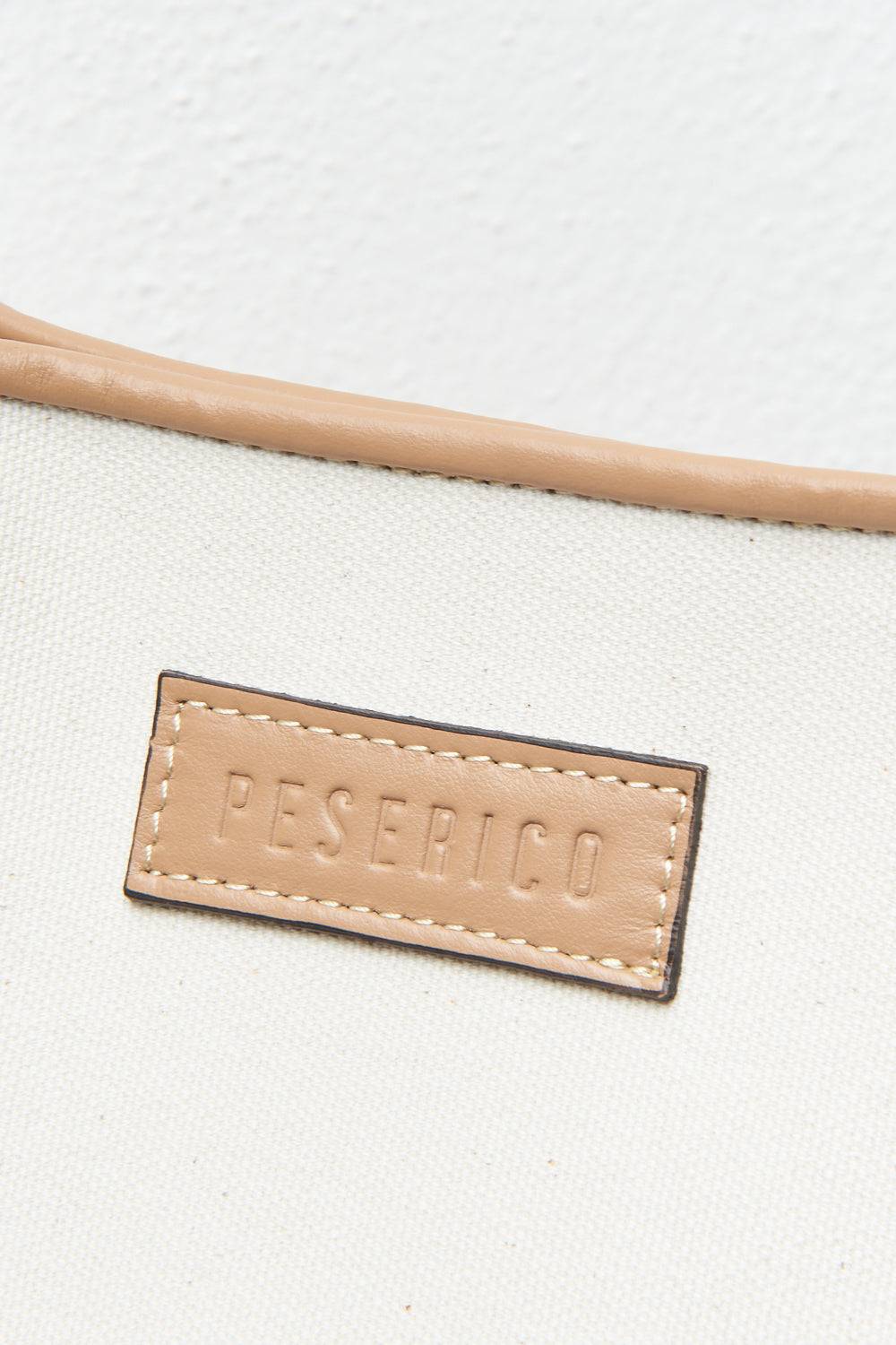 Peserico Borsa Shopping In Tessuto Canvas E Inserti In Pelle