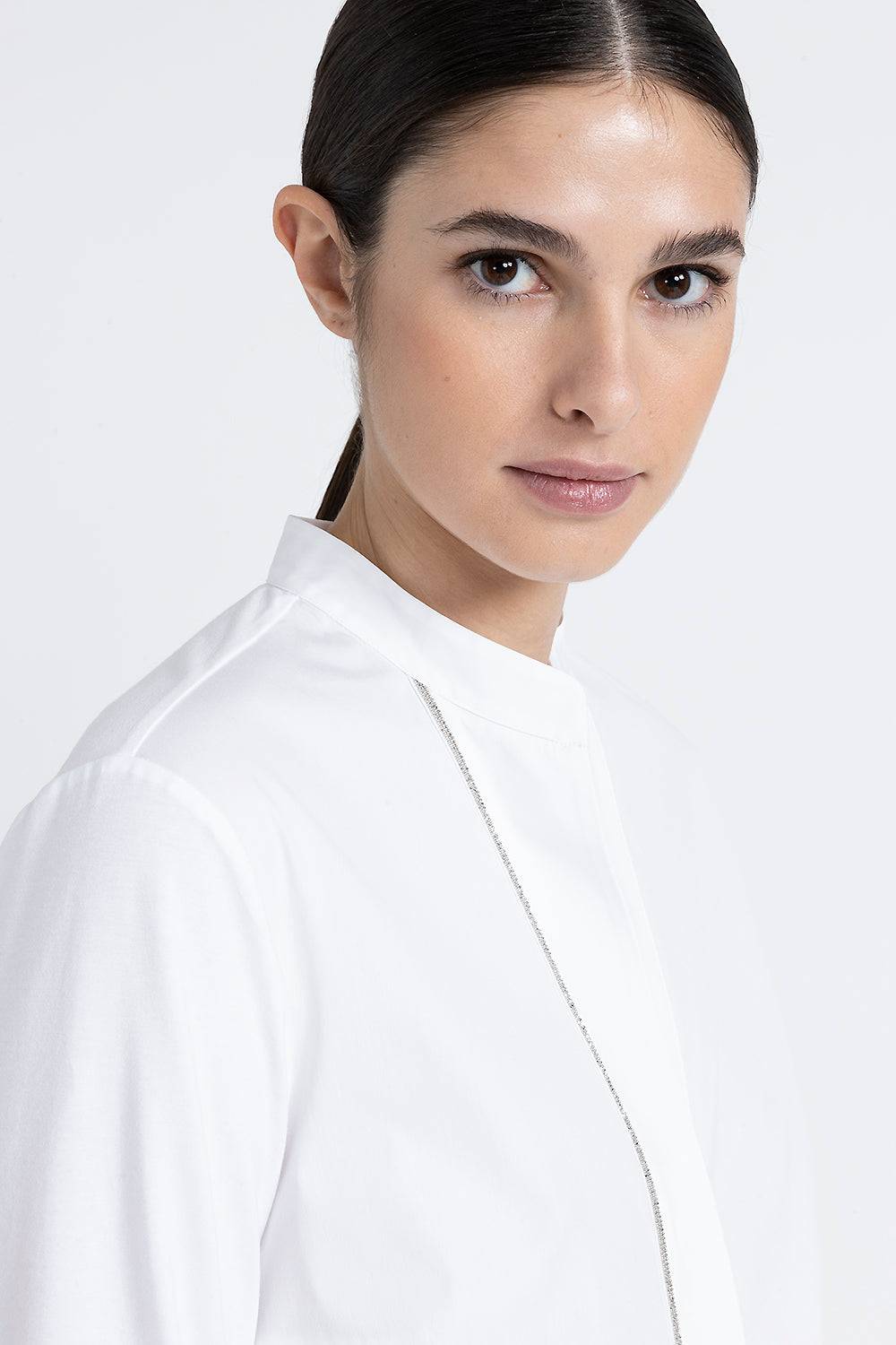 Peserico Camicia Coreana In Popeline E Jersey Di Cotone