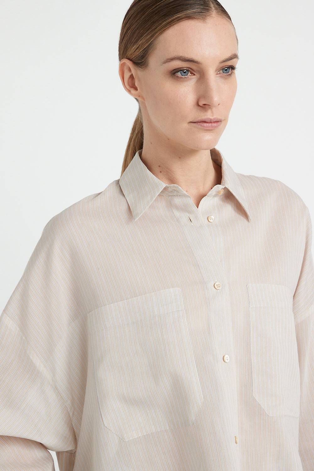 Peserico Camicia In Organza Rigata Di Cotone E Seta