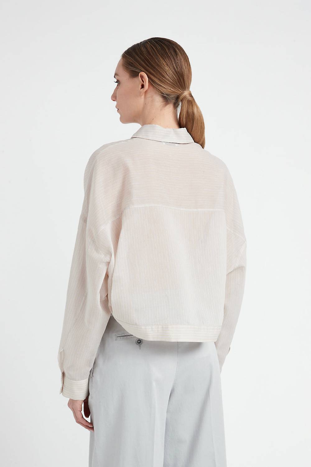 Peserico Camicia In Organza Rigata Di Cotone E Seta