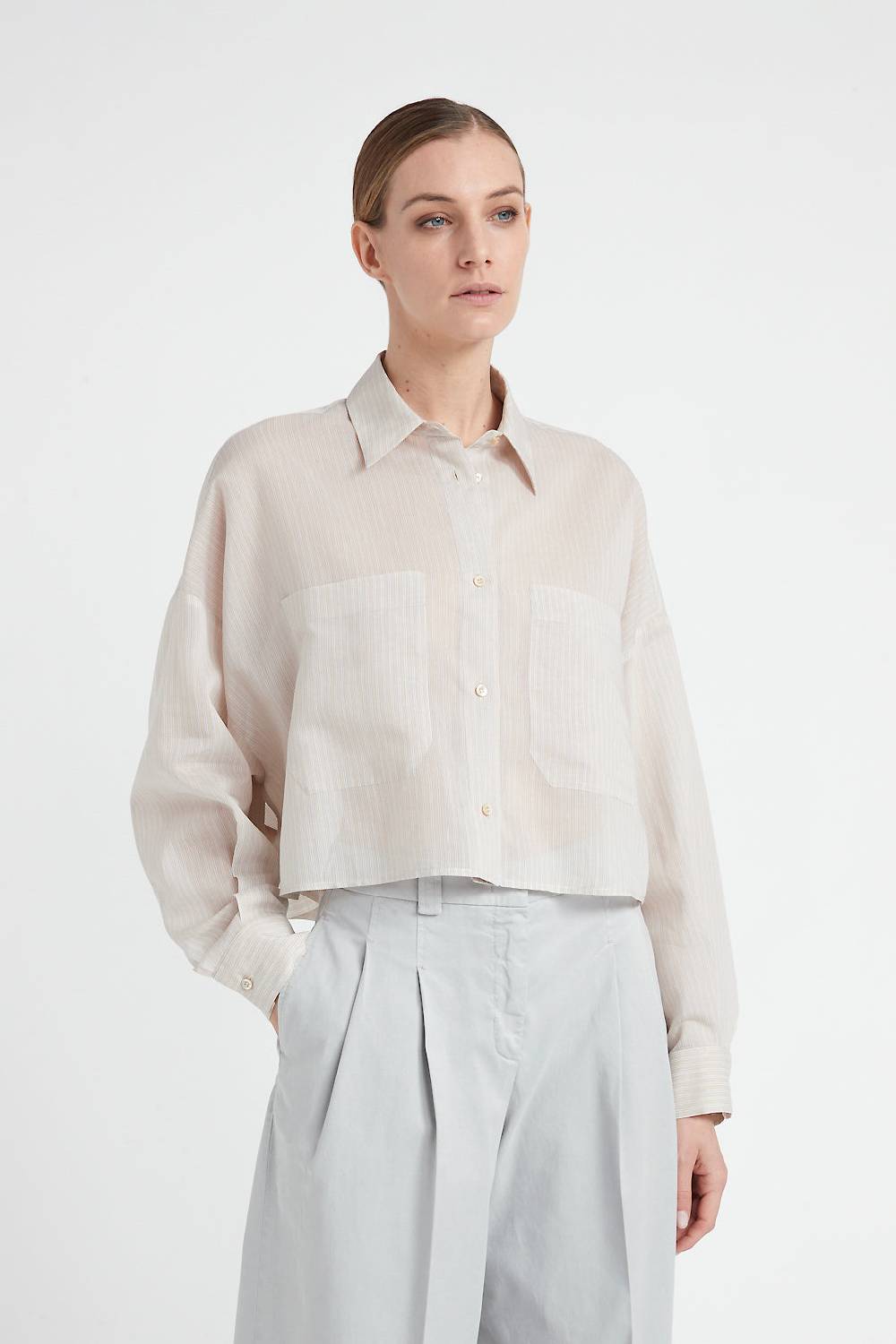 Peserico Camicia in organza rigata di cotone e seta