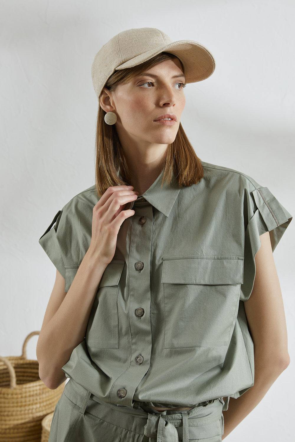 Peserico Camicia In Raso Leggero Di Cotone "mano Vela" Con Coulisse