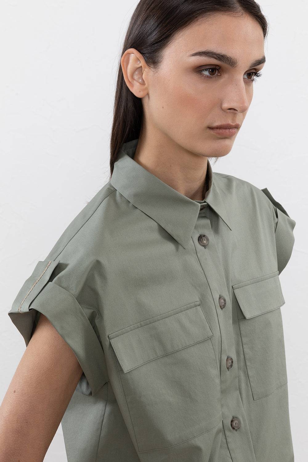 Peserico Camicia In Raso Leggero Di Cotone "mano Vela" Con Coulisse