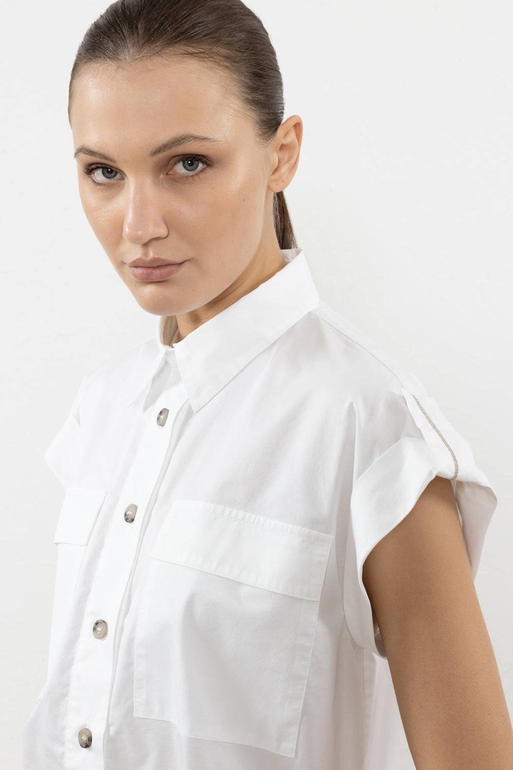 Peserico Camicia In Raso Leggero Di Cotone "mano Vela" Con Coulisse