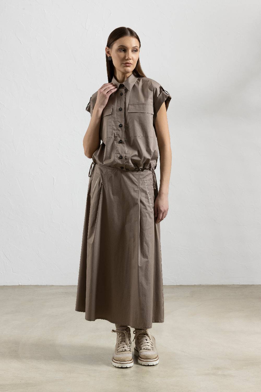 Peserico Camicia In Raso Leggero Di Cotone "mano Vela" Con Coulisse