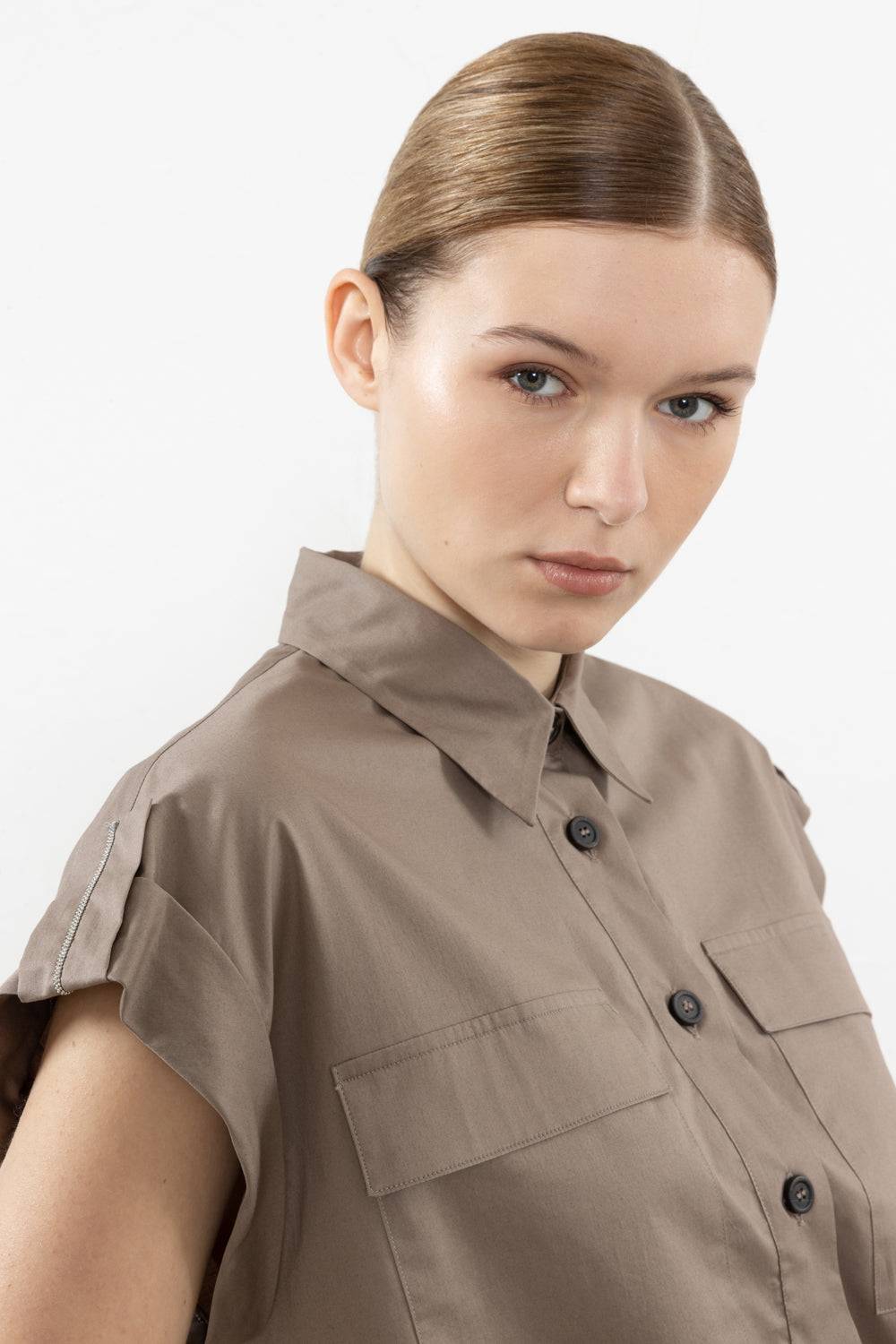 Peserico Camicia In Raso Leggero Di Cotone "mano Vela" Con Coulisse