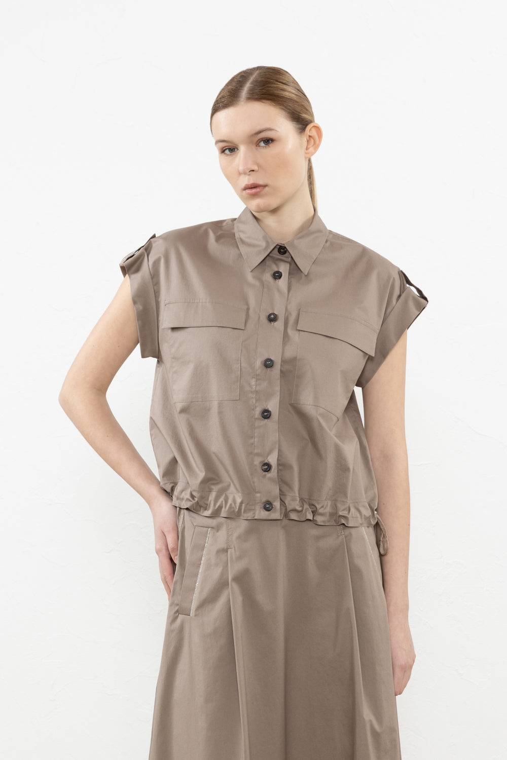 Peserico Camicia in raso leggero di cotone "mano vela" con coulisse