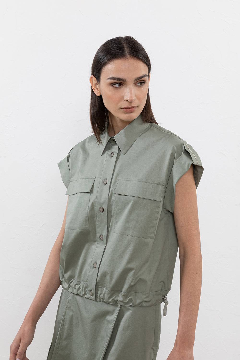 Peserico Camicia in raso leggero di cotone "mano vela" con coulisse