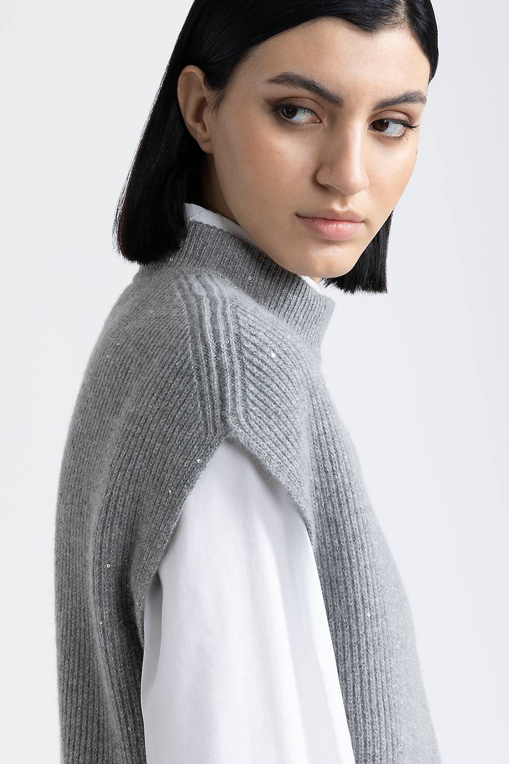 Peserico Cappa Senza Maniche In Lana E Cashmere Con Lurex E Paillettes