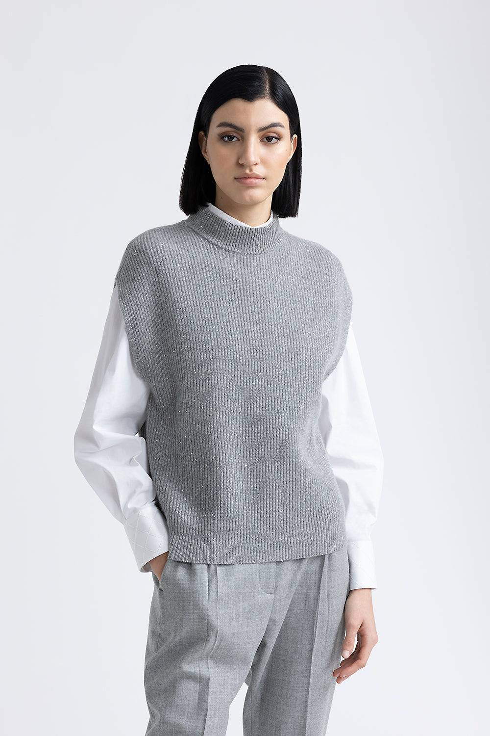 Peserico Cappa senza maniche in lana e cashmere con lurex e paillettes