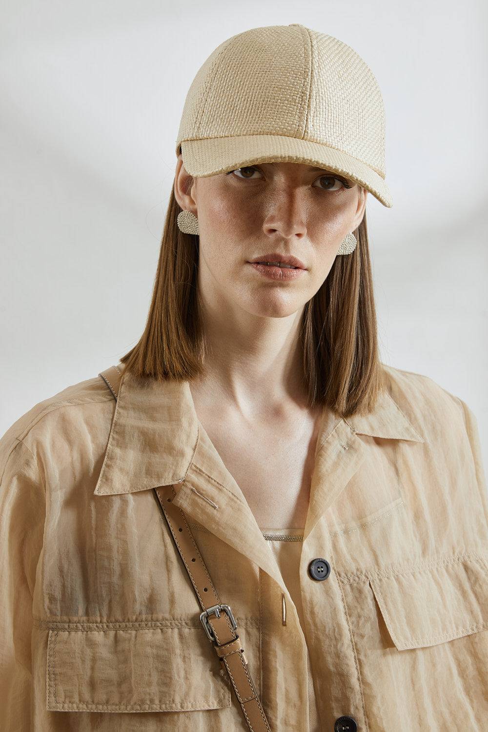 Peserico Cappello Baseball In Tessuto Effetto Paglia E Cotone