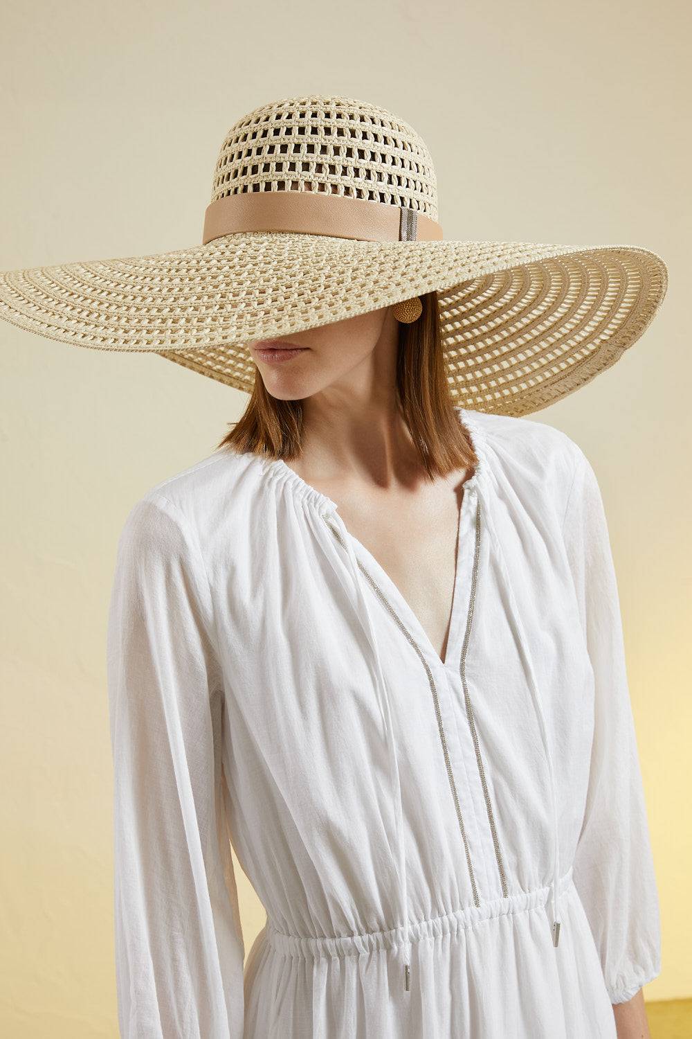 Peserico Cappello Con Intreccio A Mano E Cinturino In Vera Pelle