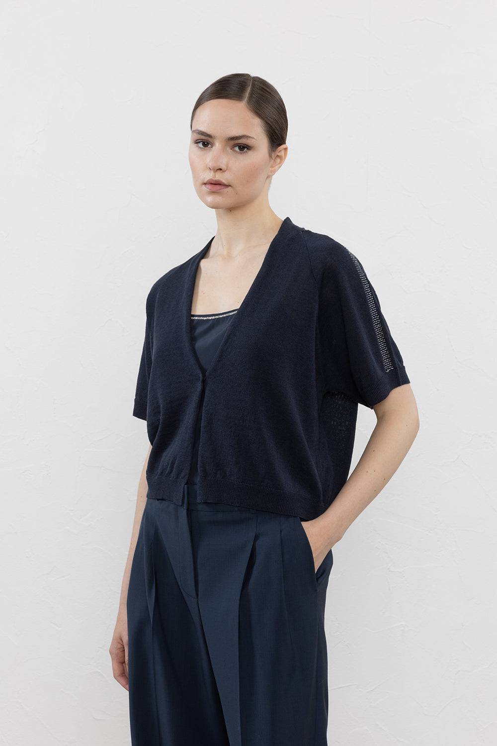 Peserico Cardigan Crop In Filato Di Lino Cotone Crepe