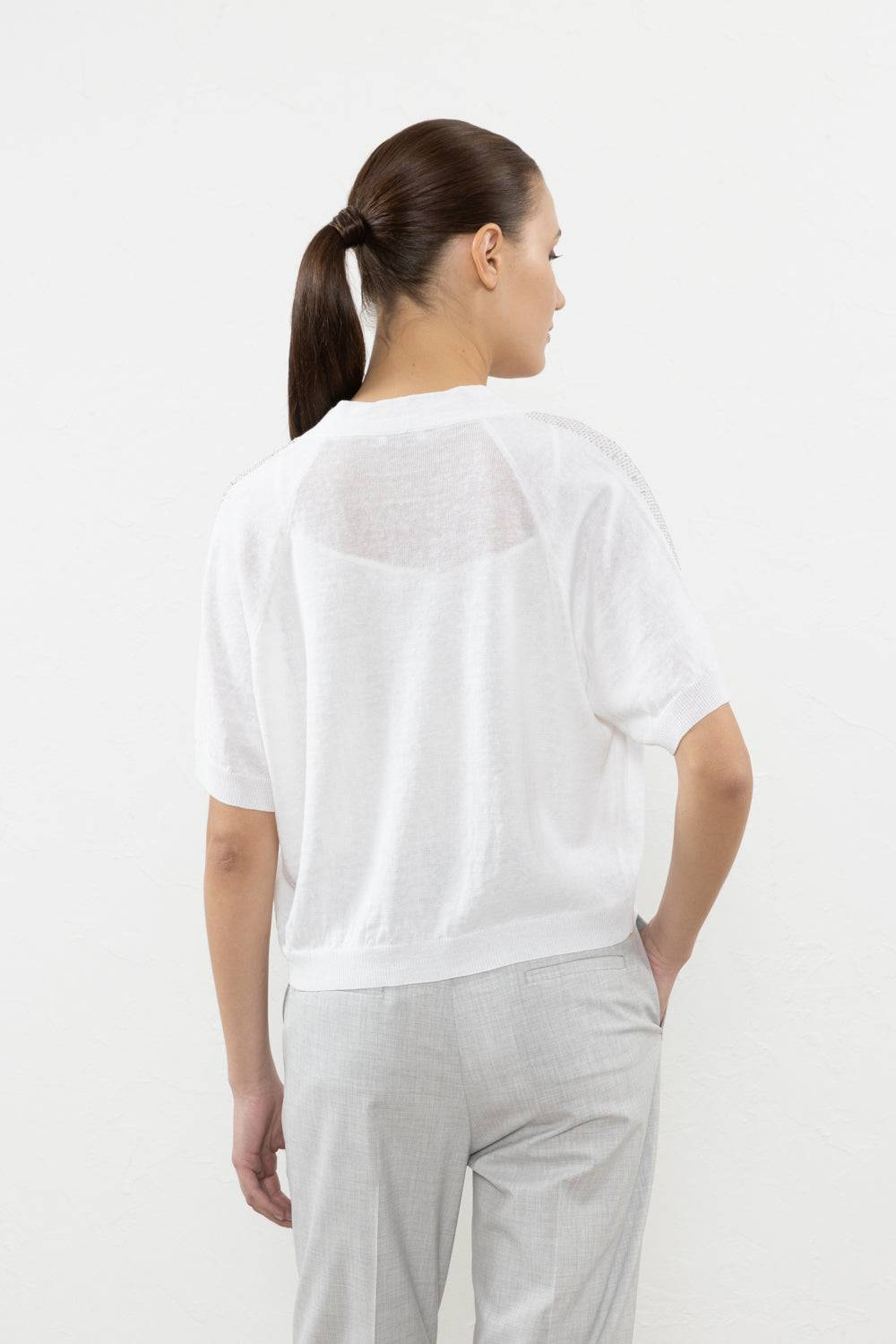 Peserico Cardigan Crop In Filato Di Lino Cotone Crepe