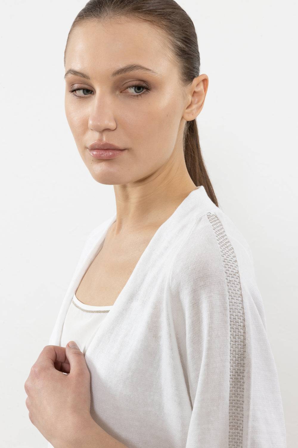 Peserico Cardigan Crop In Filato Di Lino Cotone Crepe