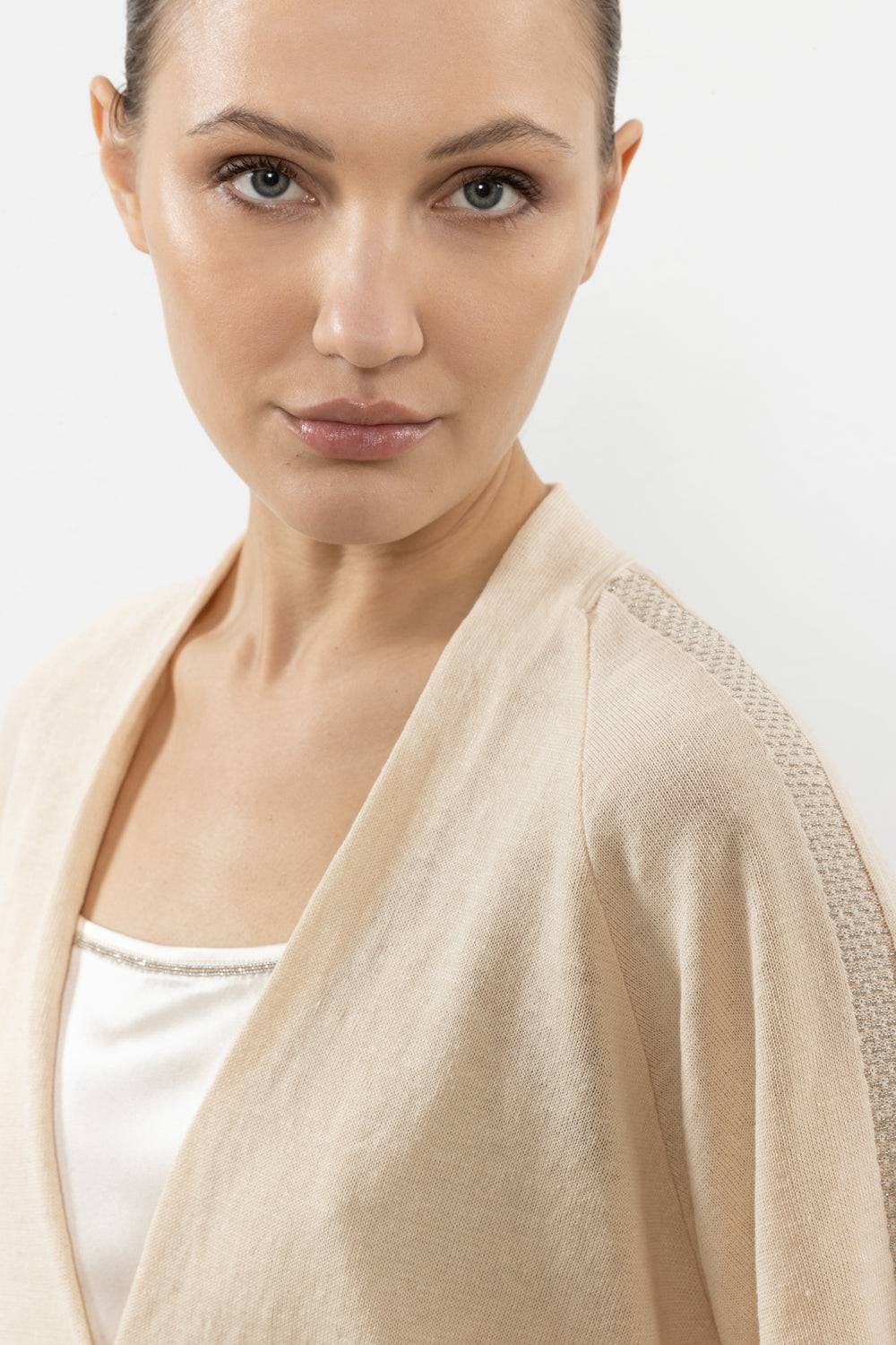 Peserico Cardigan Crop In Filato Di Lino Cotone Crepe