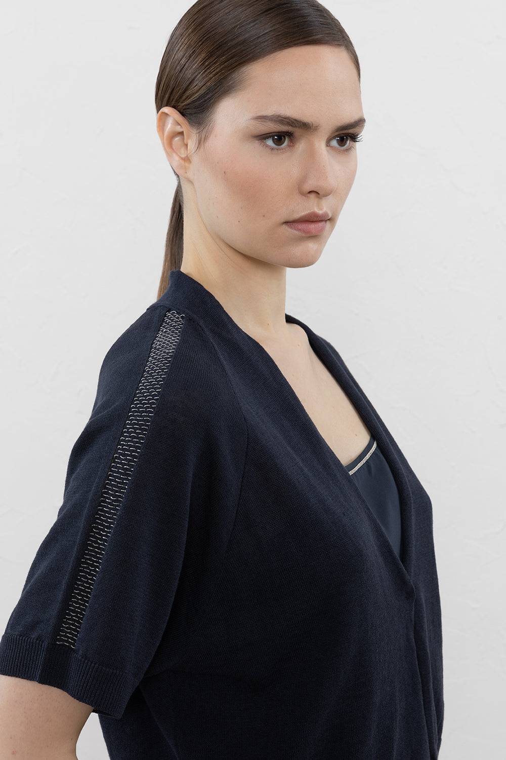 Peserico Cardigan crop in filato di lino cotone crepe