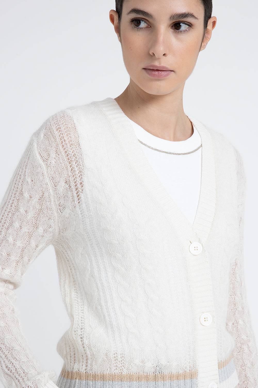 Peserico Cardigan Girocollo A Trecce In Lana Merino, Alpaca E Lurex