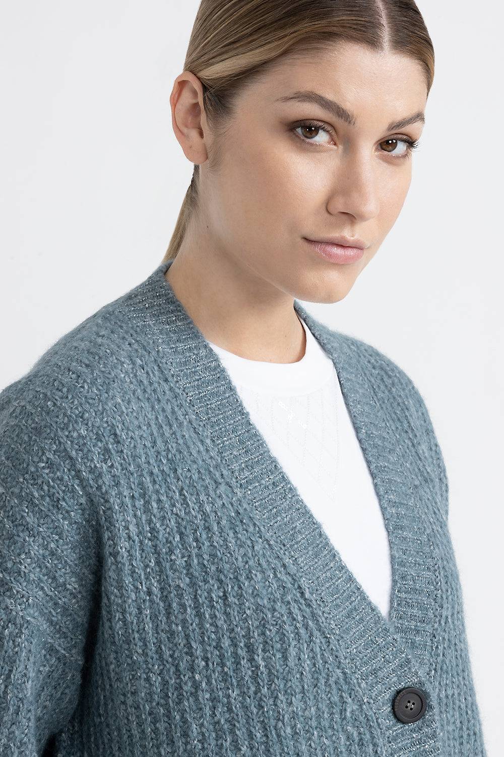 Peserico Cardigan In Alpaca, Mohair E Cotone Con Lurex