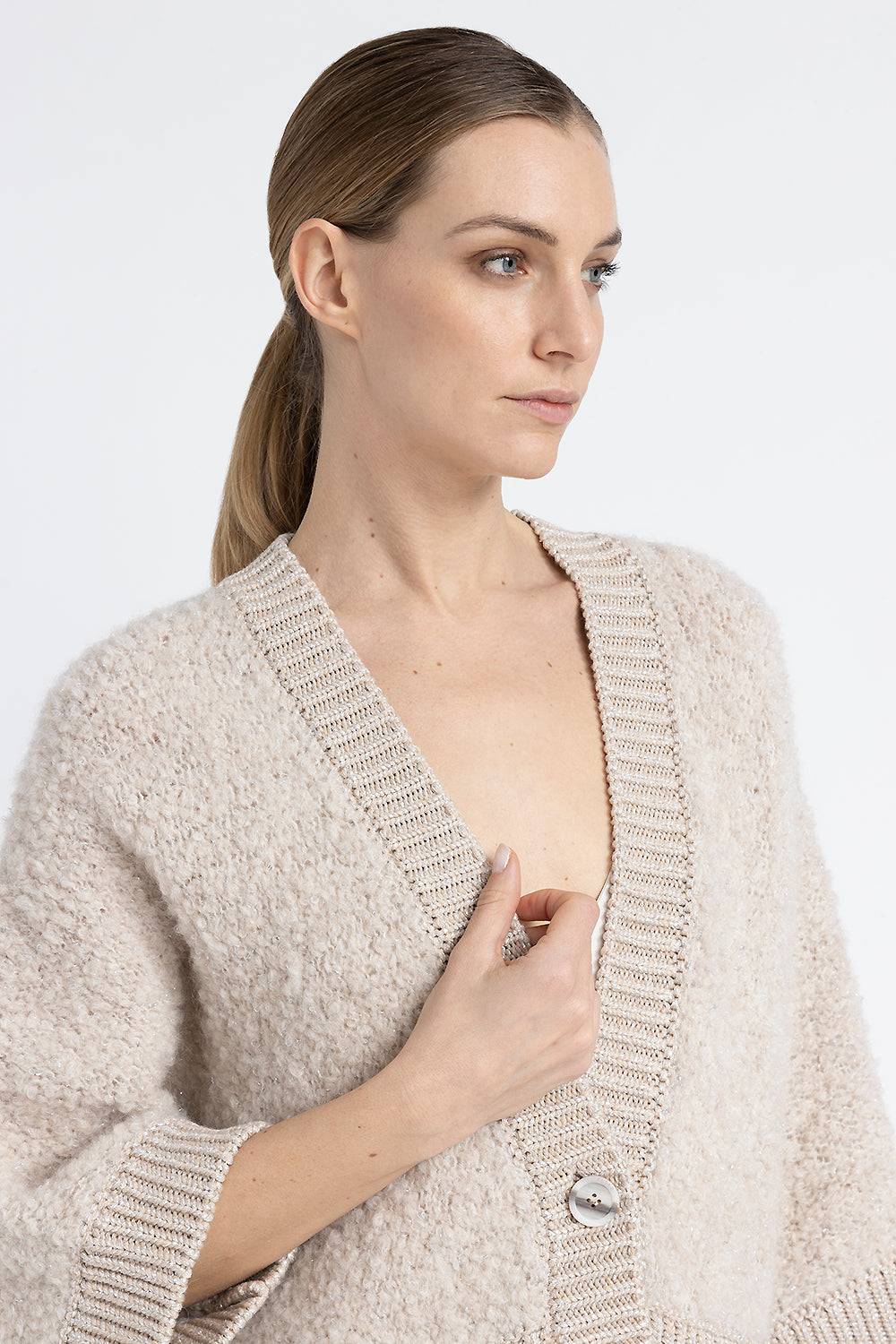 Peserico Cardigan In Bouclé Di Lana D'alpaca, Cashmere, Seta E Lurex