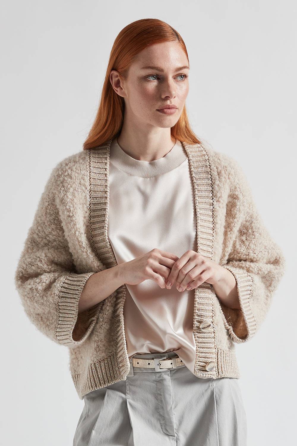 Peserico Cardigan In Bouclé Di Lana D'alpaca, Cashmere, Seta E Lurex
