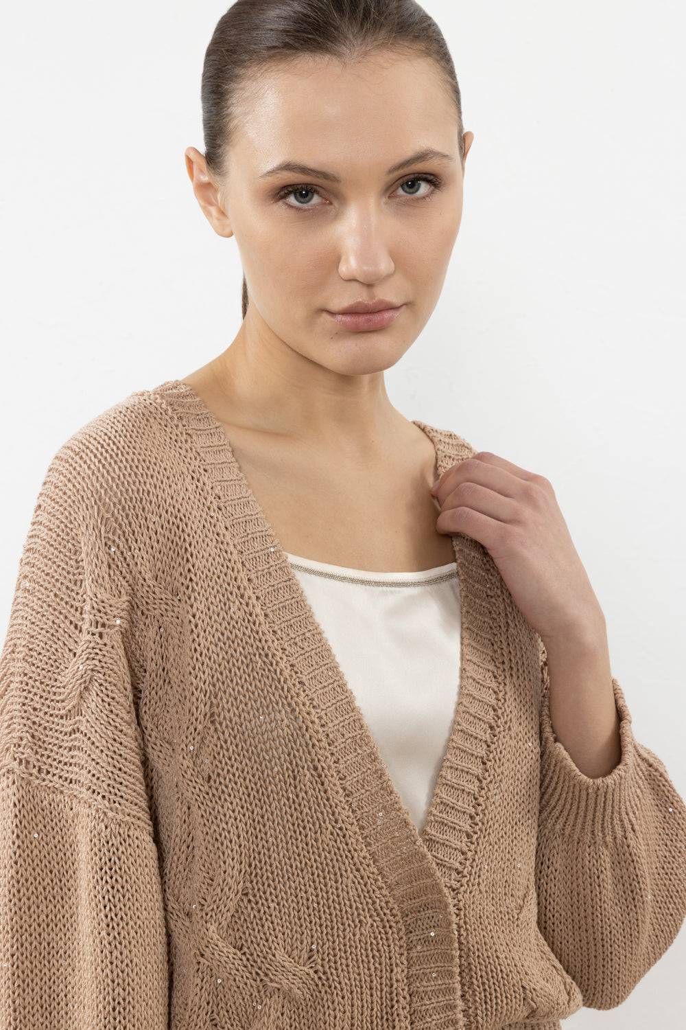 Peserico Cardigan In Cordonetto Di Puro Cotone E Micro Paillettes