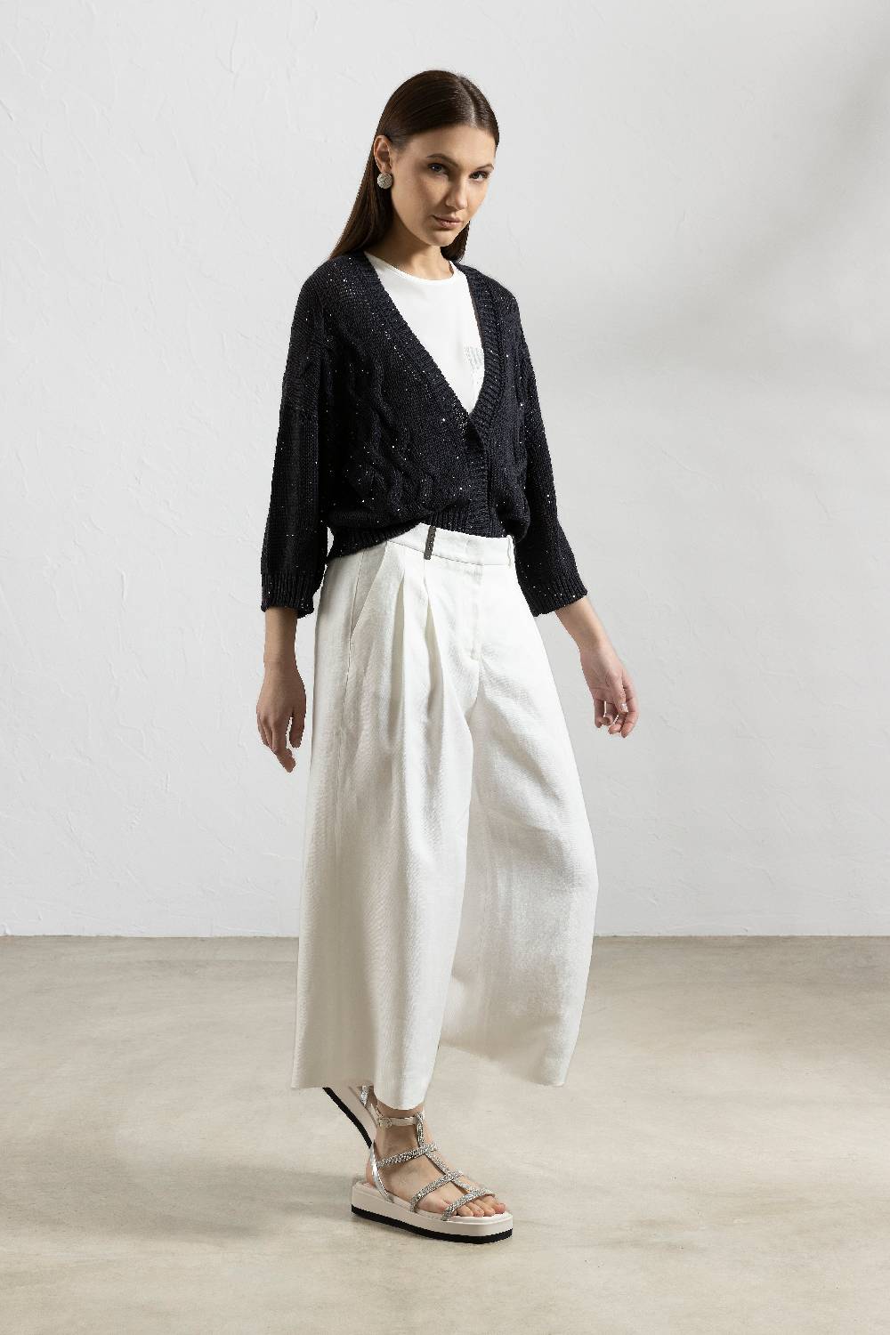 Peserico Cardigan In Cordonetto Di Puro Cotone E Micro Paillettes