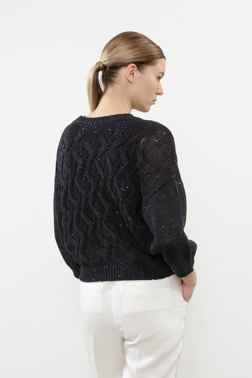 Peserico Cardigan In Cordonetto Di Puro Cotone E Micro Paillettes