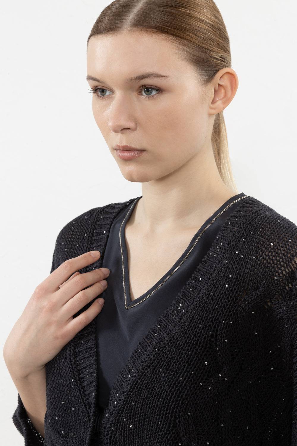 Peserico Cardigan In Cordonetto Di Puro Cotone E Micro Paillettes