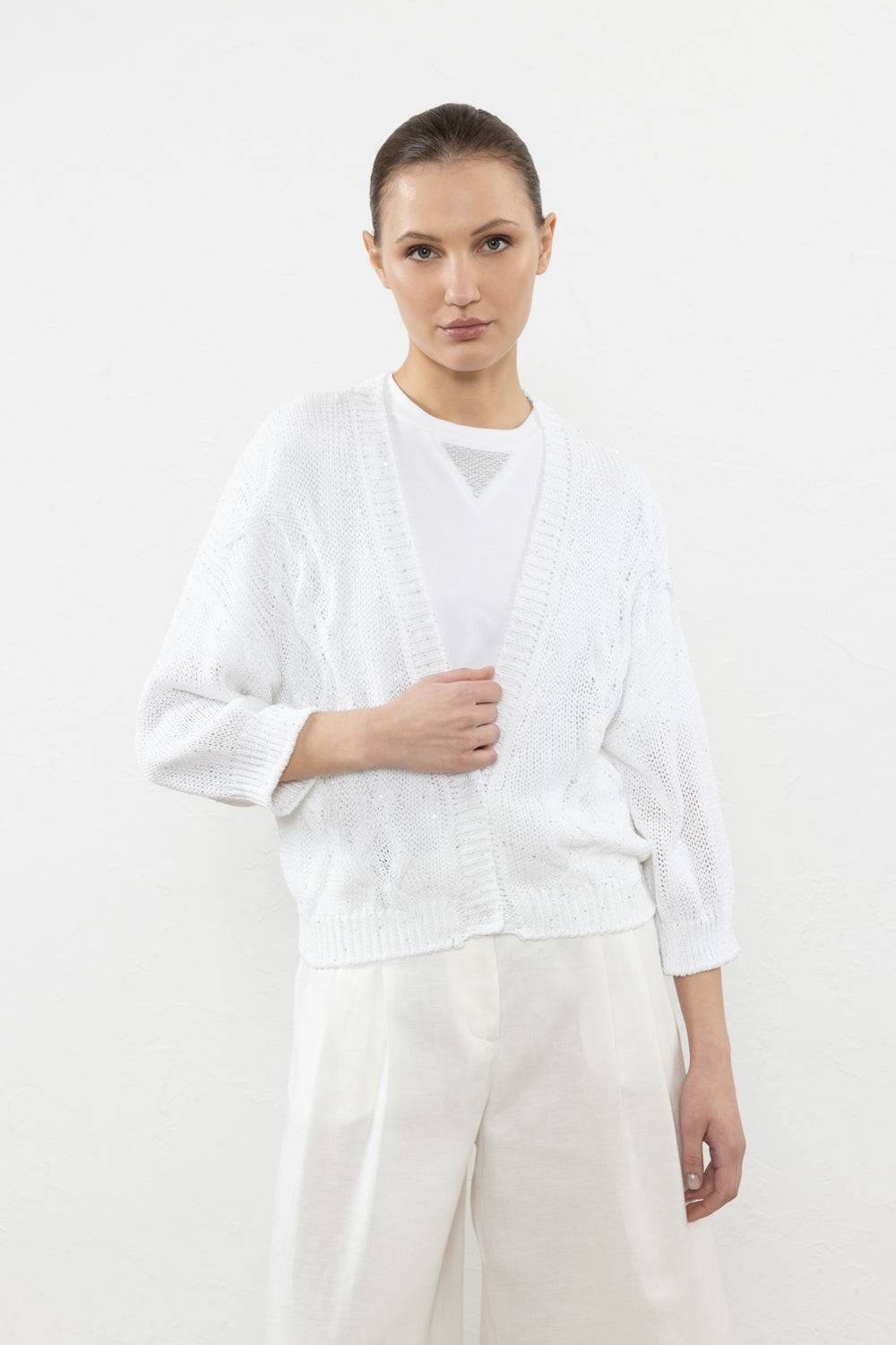 Peserico Cardigan In Cordonetto Di Puro Cotone E Micro Paillettes