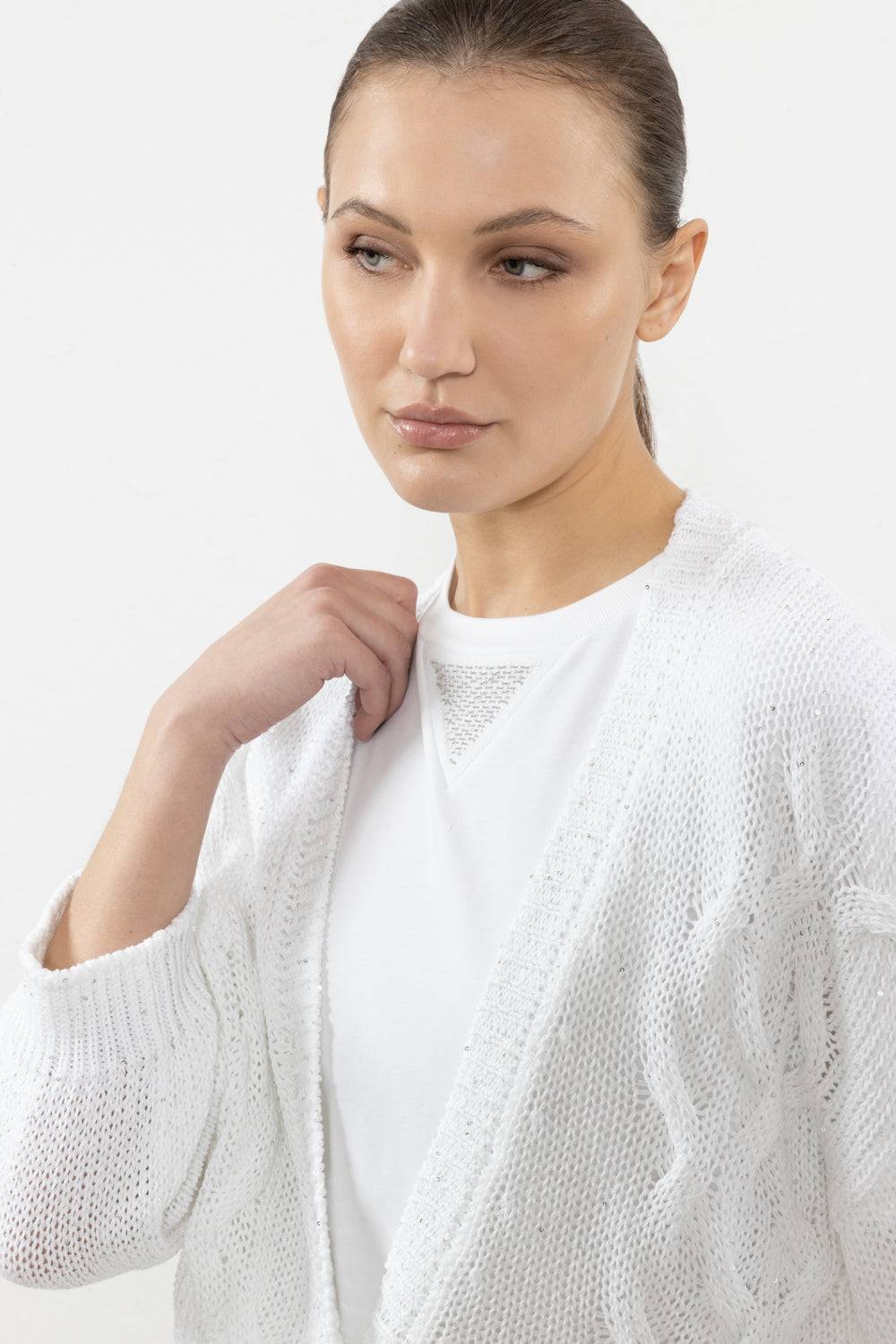 Peserico Cardigan In Cordonetto Di Puro Cotone E Micro Paillettes