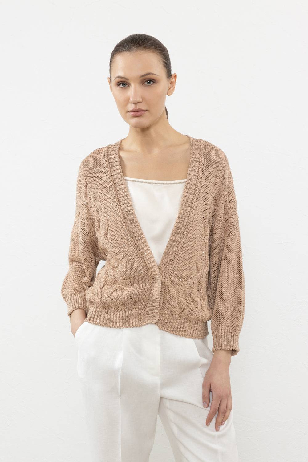 Peserico Cardigan in cordonetto di puro cotone e micro paillettes