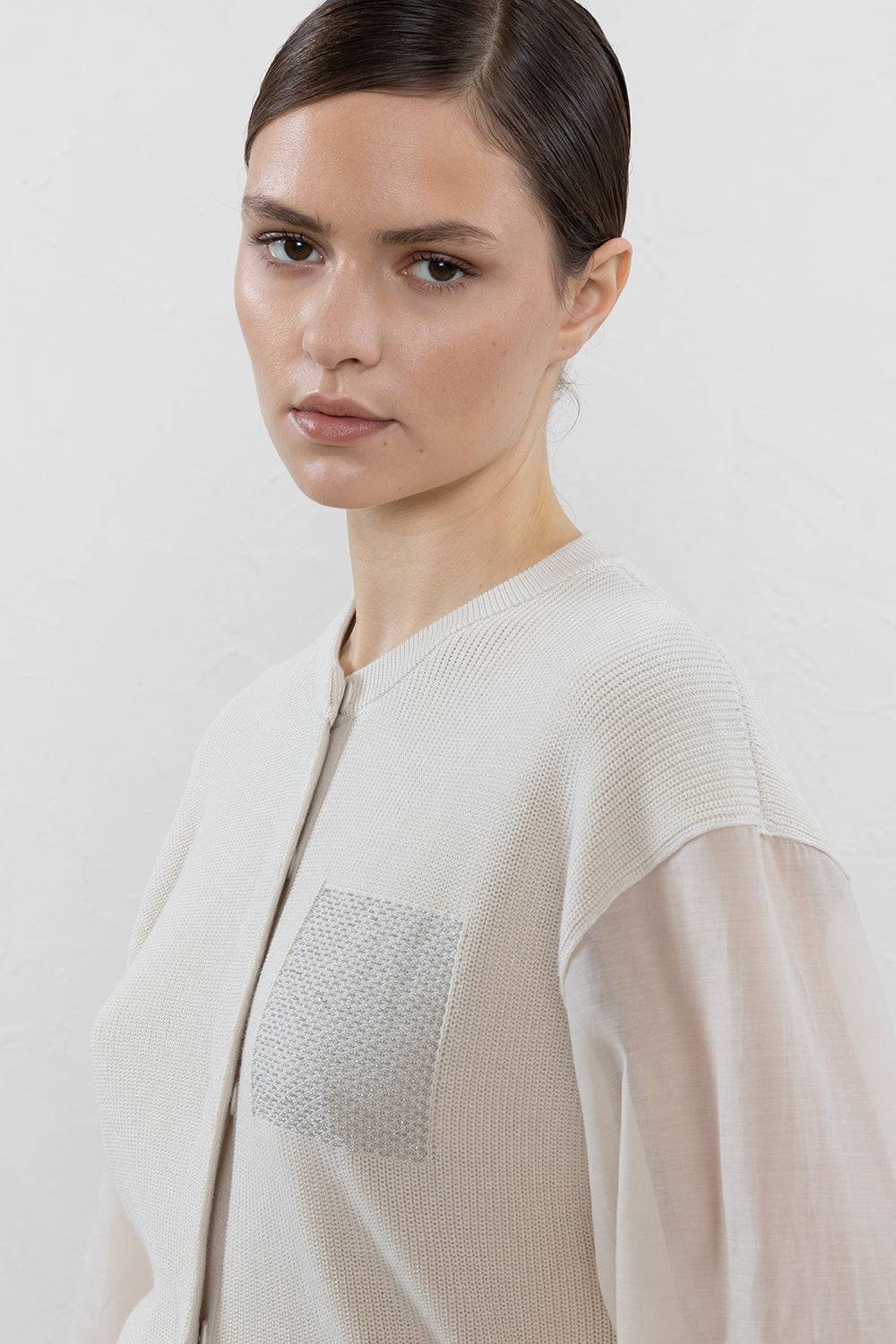 Peserico Cardigan In Cotone E Maniche In Organza Con Punto Luce