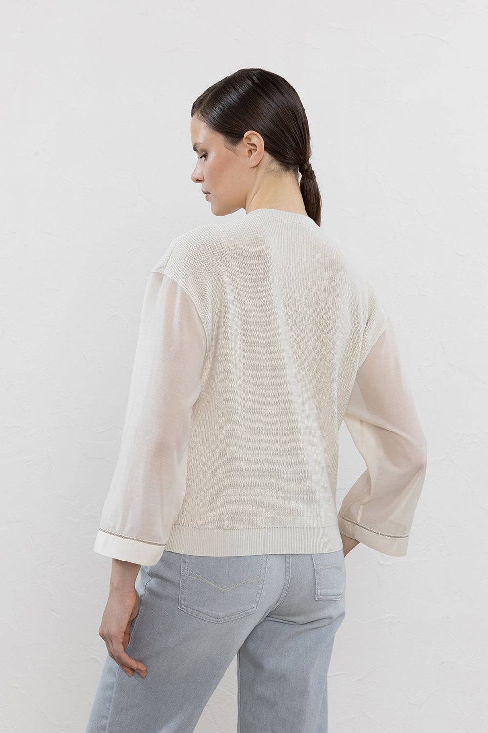 Peserico Cardigan In Cotone E Maniche In Organza Con Punto Luce