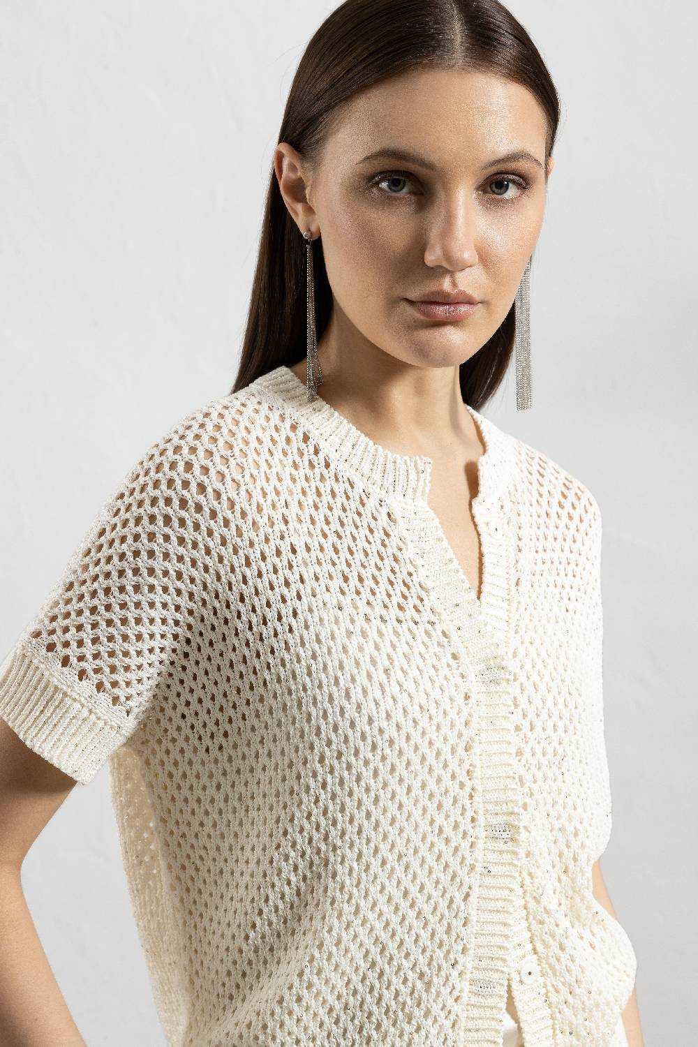 Peserico Cardigan in cotone mercerizzato e micro paillettes