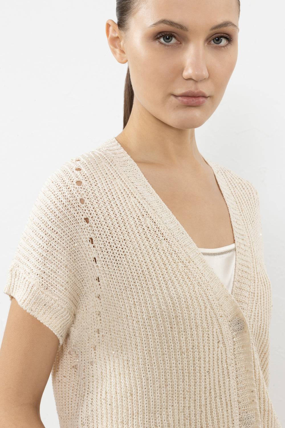 Peserico Cardigan In Puro Cotone Mercerizzato E Micro Paillettes