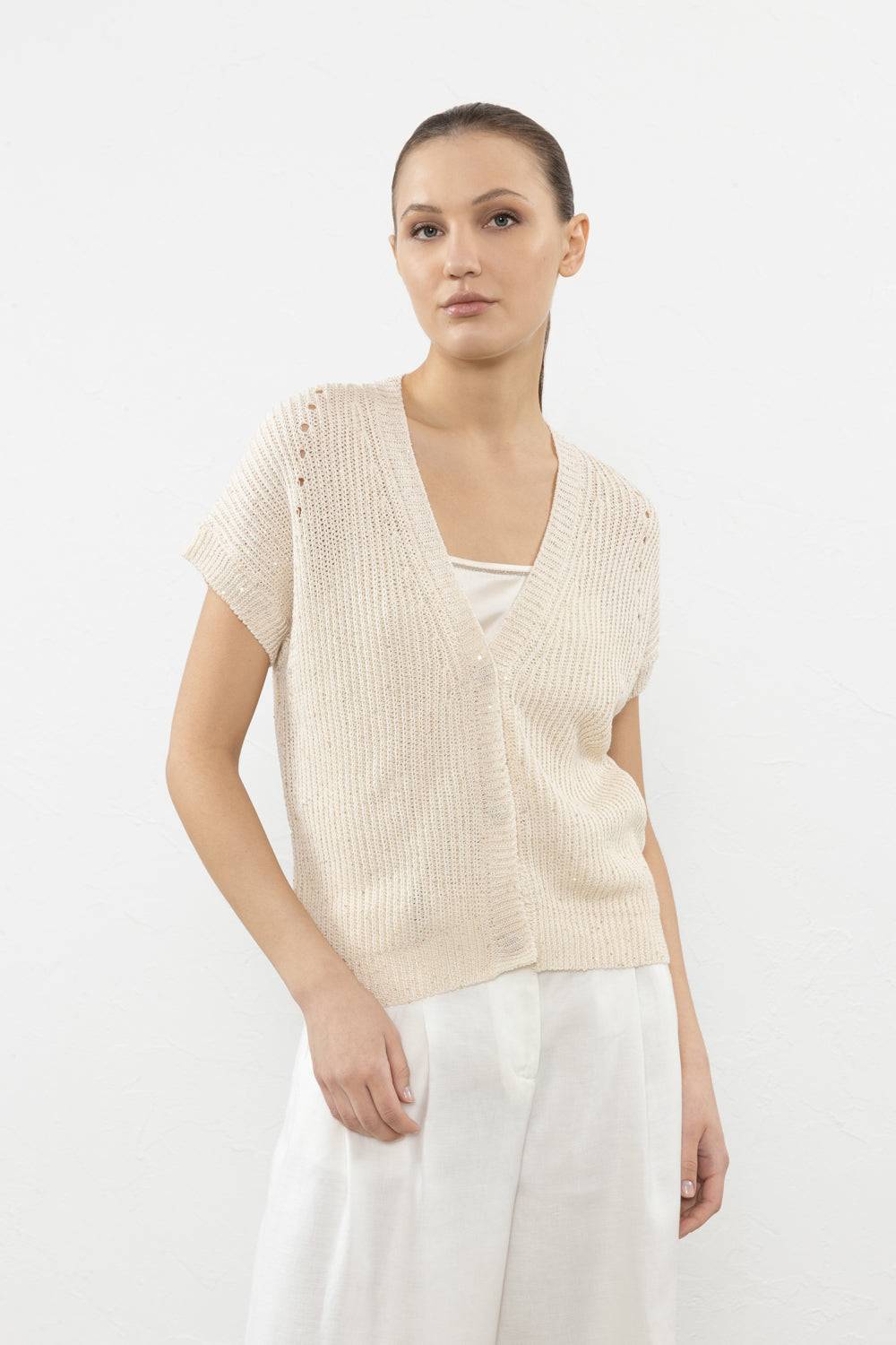 Peserico Cardigan in puro cotone mercerizzato e micro paillettes