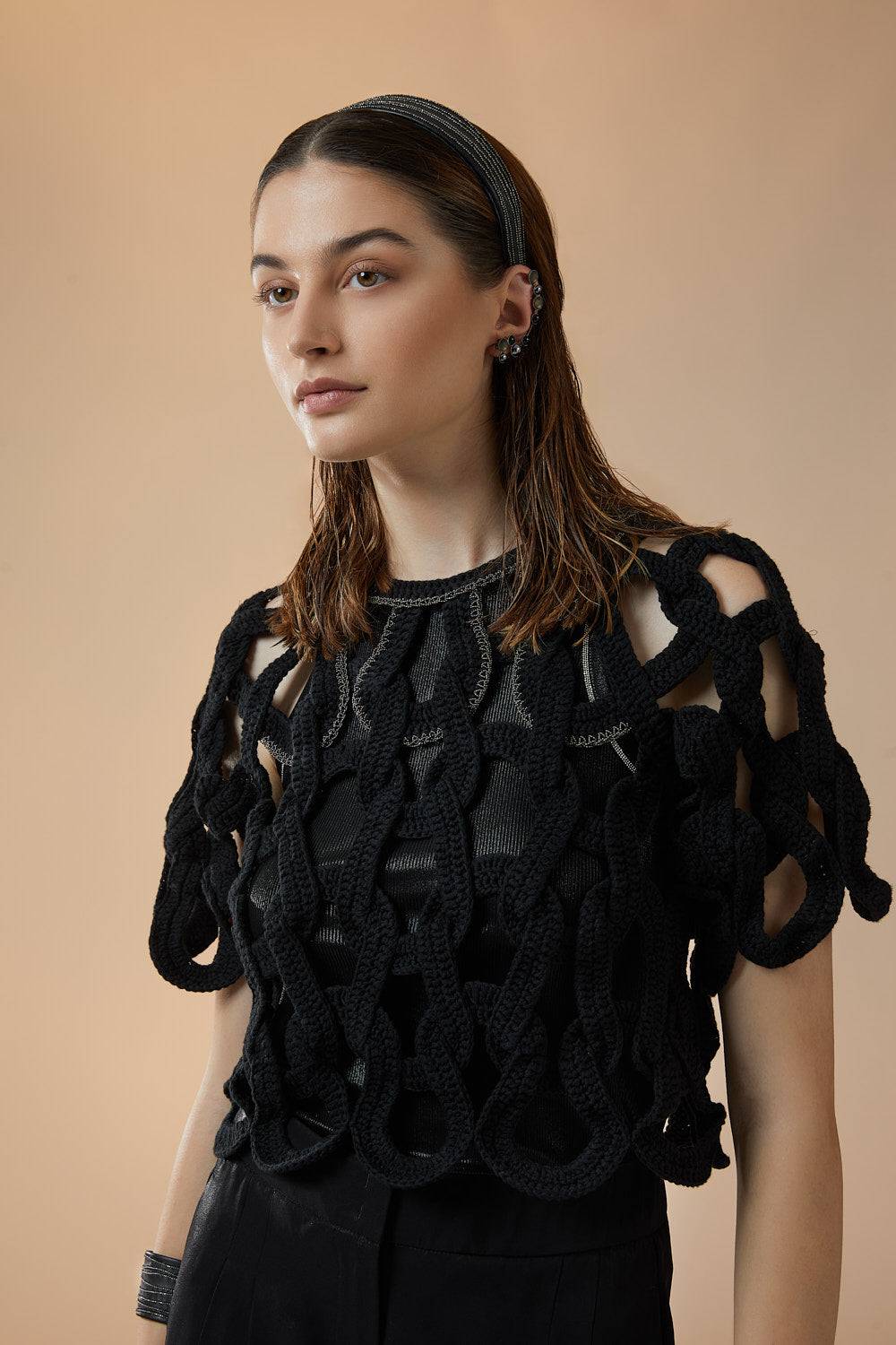 Peserico Cerchio Per Capelli In Pelle E Ricami Punto Luce