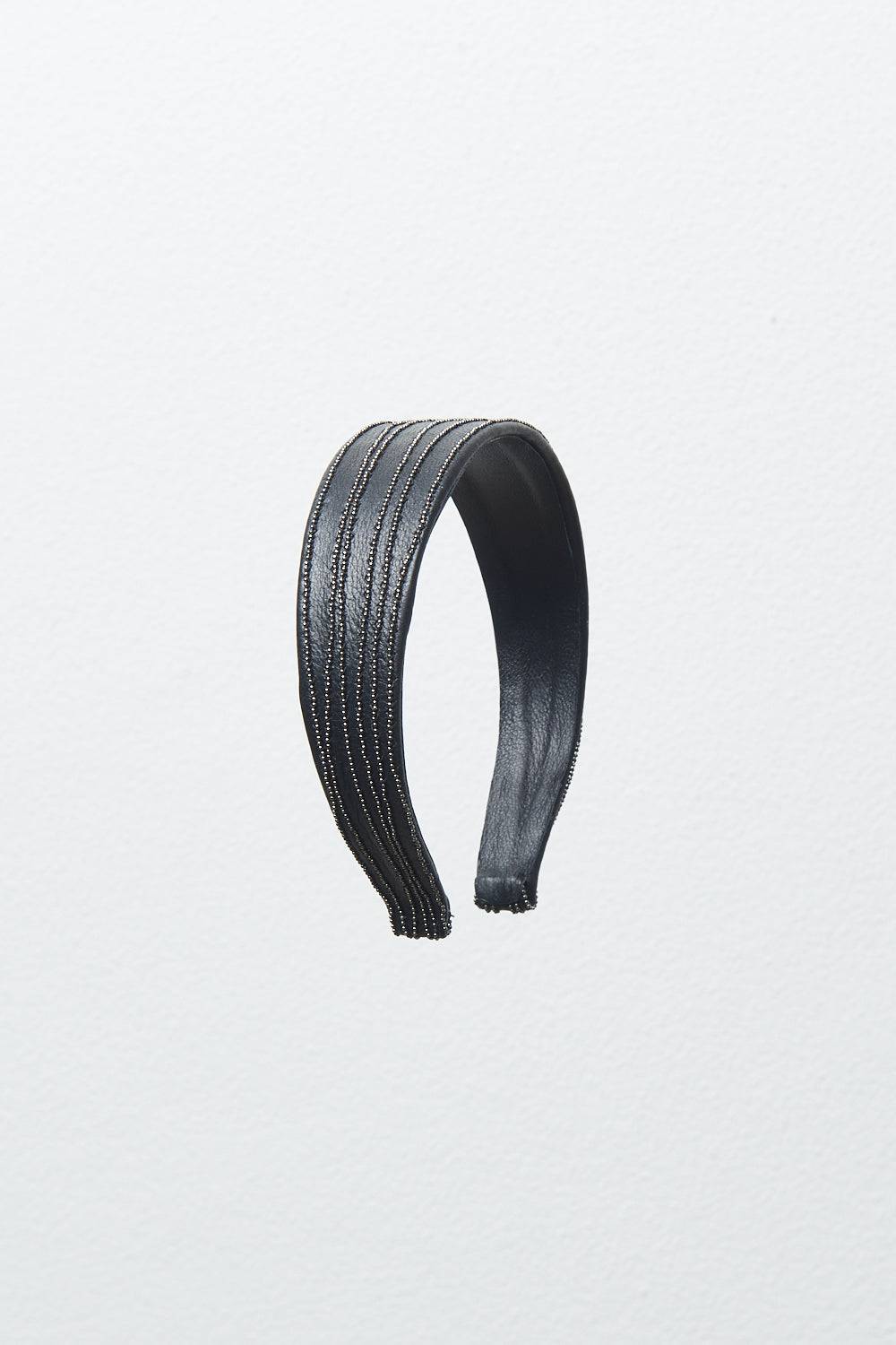 Peserico Cerchio per capelli in pelle e ricami Punto Luce